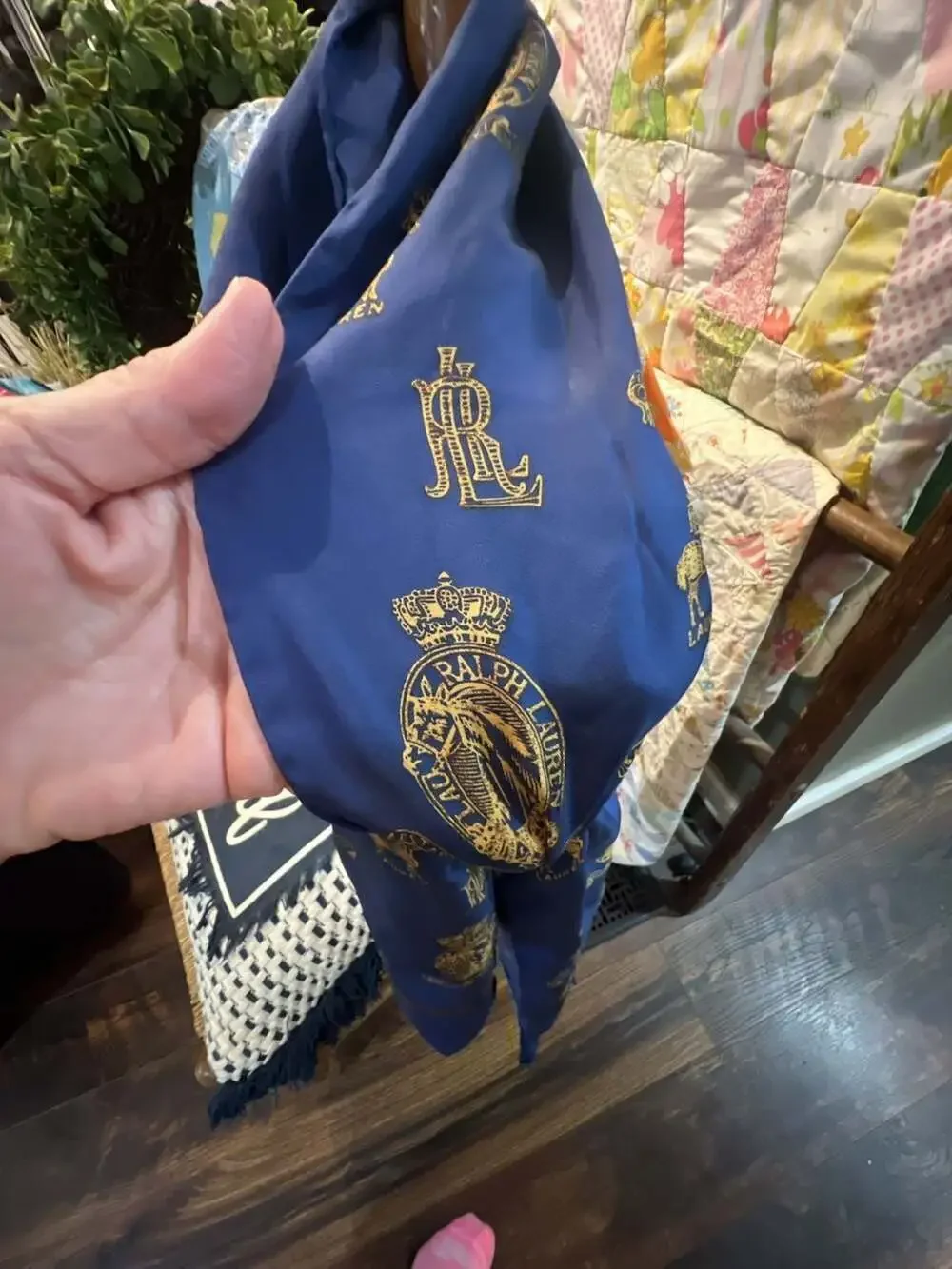 Lauren Ralph Lauren Royal Blue Crest and Equestrian Belt Print Scarf